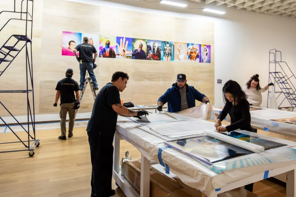 Behind the scenes preparation and set building for David LaChapelle's exhibition