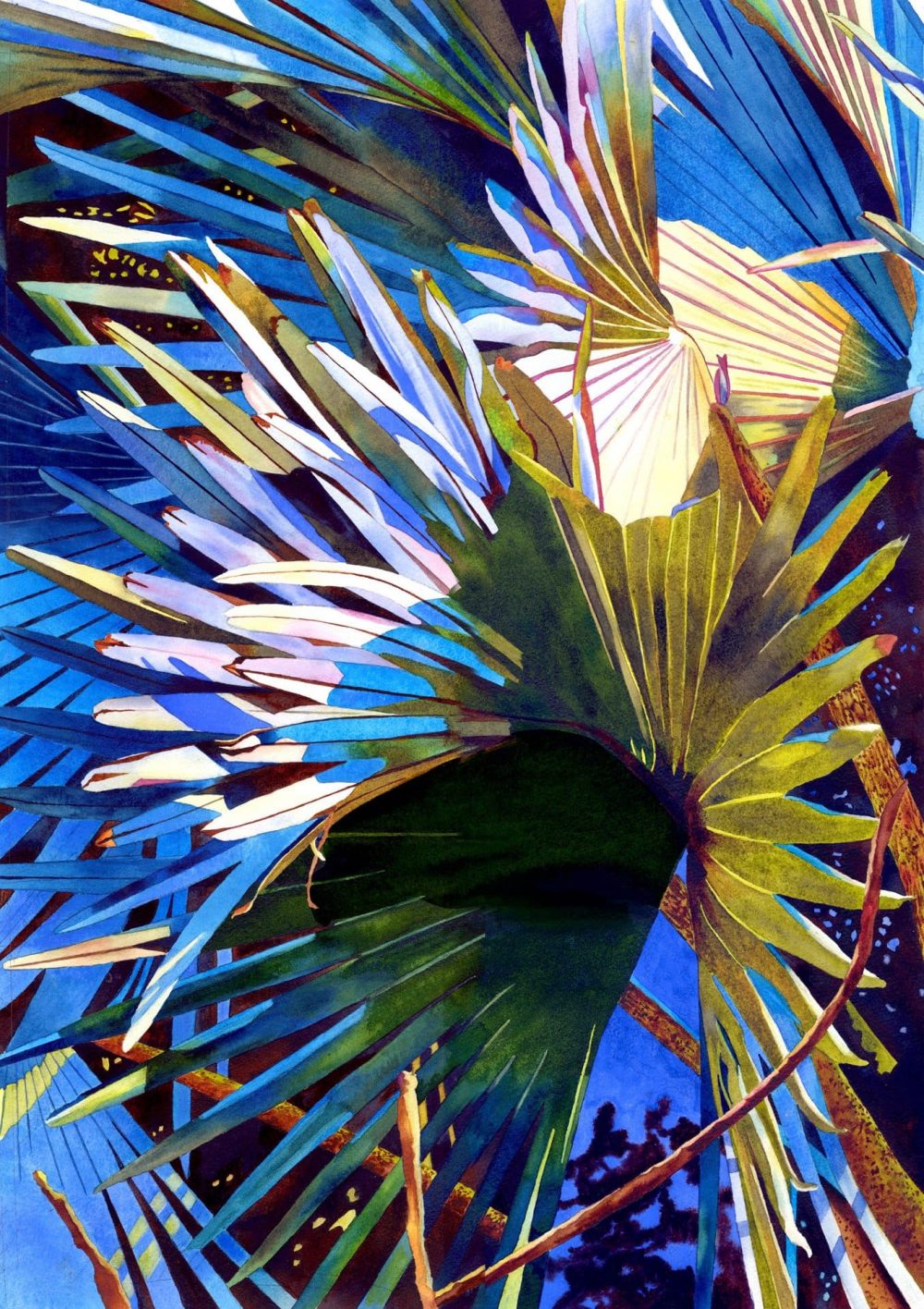 watercolor painting of palms