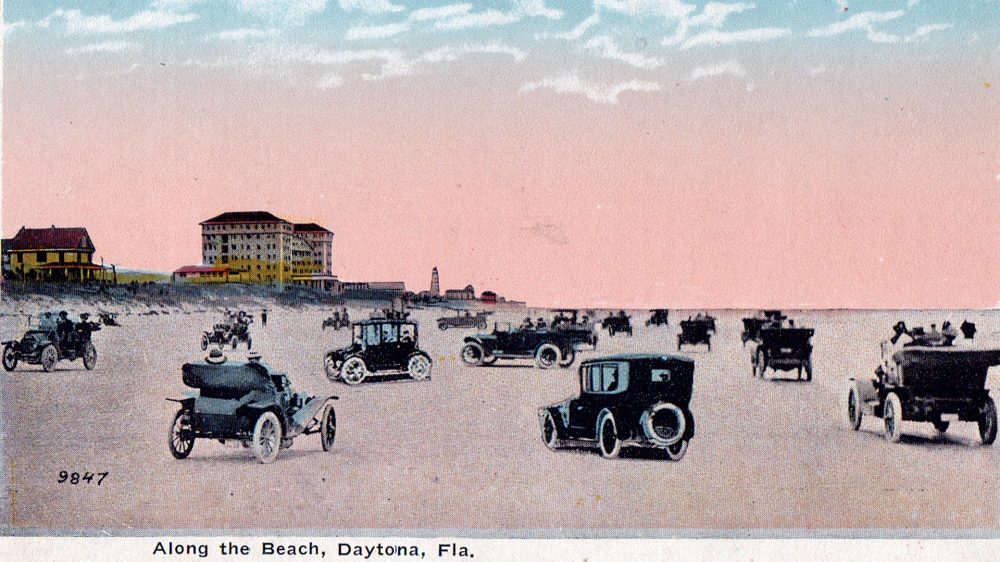 florida beach sunset in the 1950s with many cars