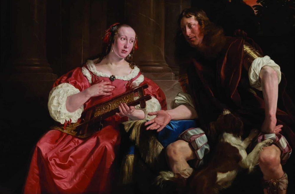 Jan de Bray (Dutch, about 1627 â€‘ 1697) 
A Couple Represented as Ulysses and Penelope, 1668
Oil on canvas
43 7/8 x 65 3/4 in. (111.4 x 167 cm.)
55 5/16 x 76 13/16 x 4 1/2 in. (140.5 x 195.1 x 11.4 cm.) (frame)
Gift of the Charter Collectors