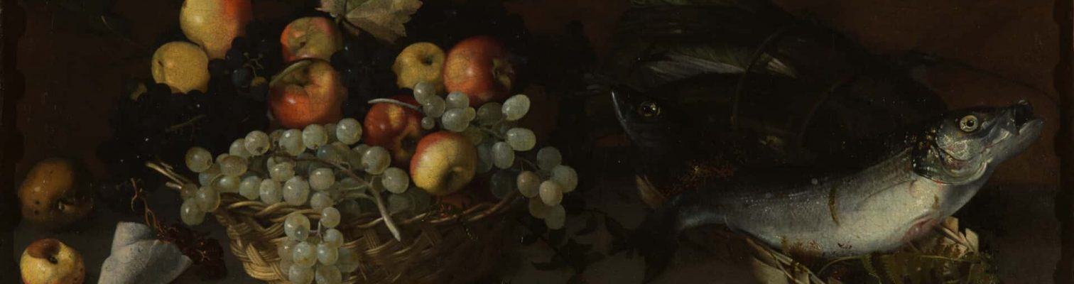 forte,_apples_and_grapes_in_a_basket_with_fish_on_a_stone_ledge